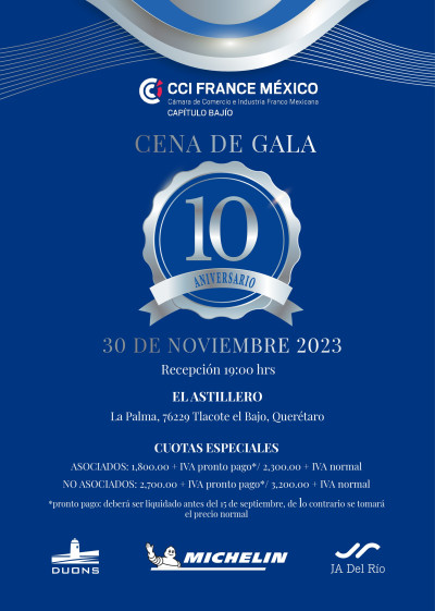 #Mexico Cena de Gala 10 Aniversario de la Cámara Franco Mexicana en Bajío